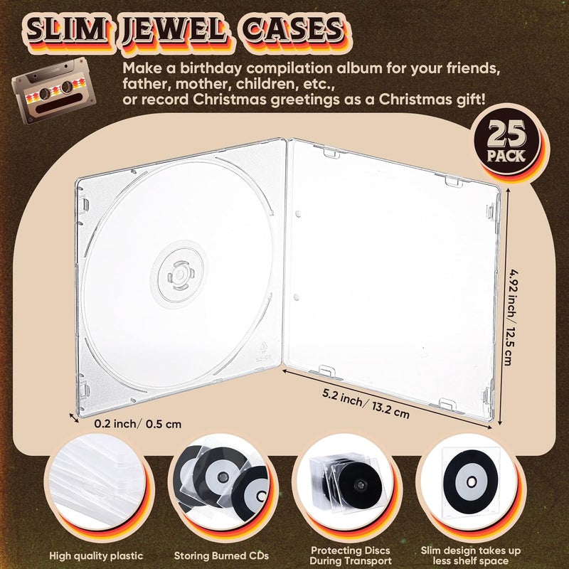 Singhoow 25 Pcs Recordable Blank Media Discs 700MB 80 Minutes 52X with White Inkjet Printable Center and Black Recording Surface for Music Data(with 25 Pcs Clear Jewel Case) - Image 3